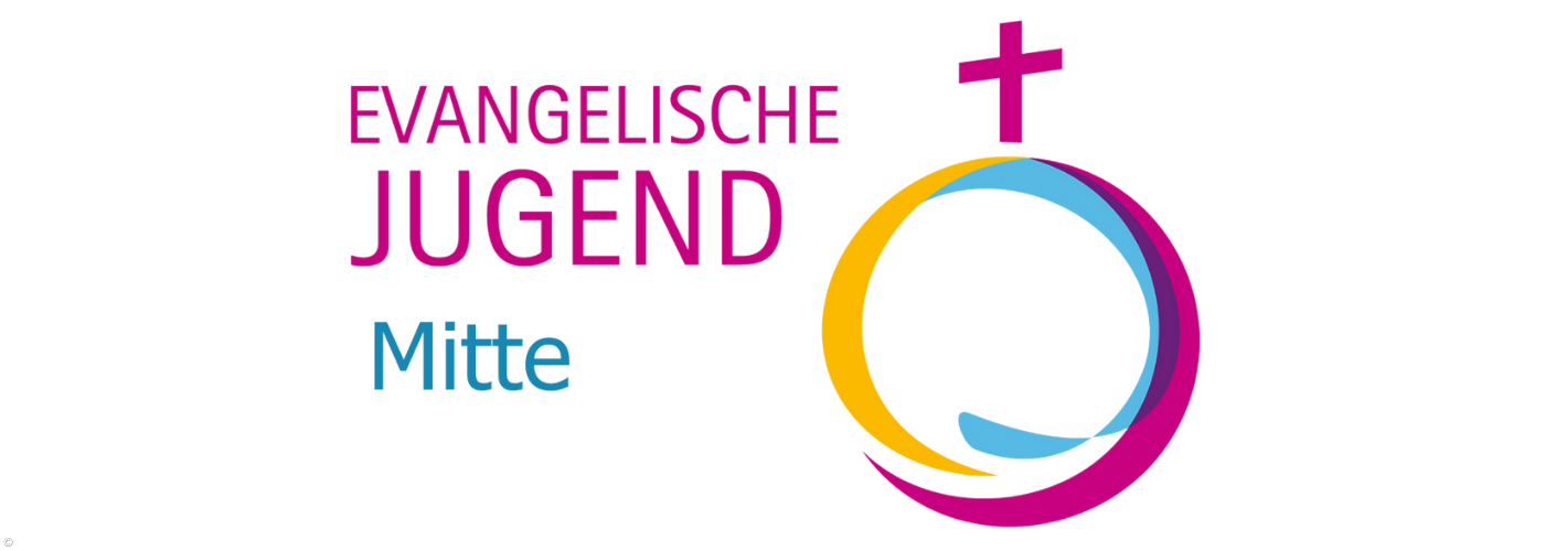 Logo der EJ: Drei verschiedenfarbige Kreise, die ineinander greifen, über allem steht ein Kreuz