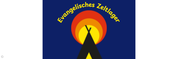 Ein stilisiertes Zelt vor einem stilisierten Sonnenuntergang